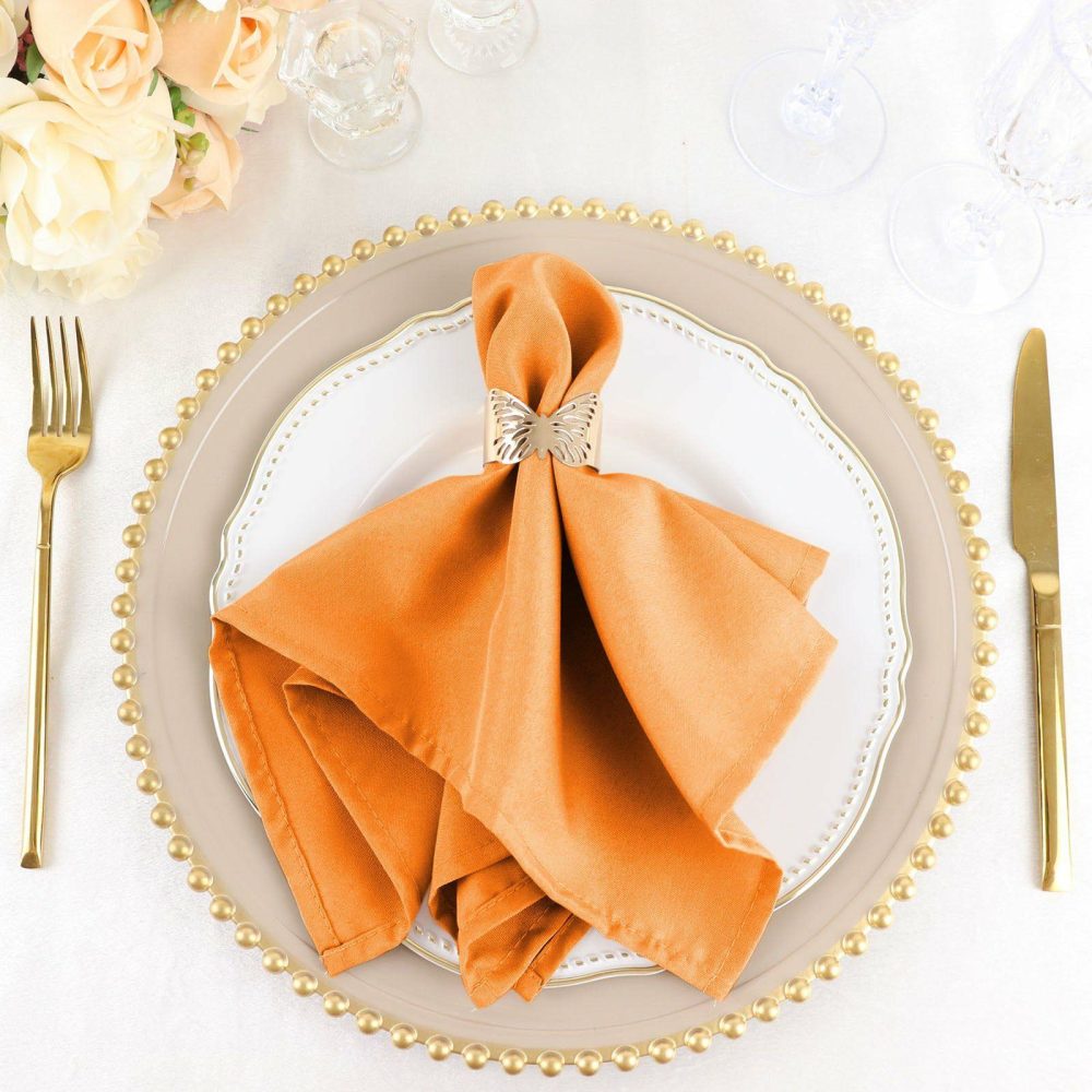 5 Pack Orange Seamless Cloth Dinner Napkins, Wrinkle Resistant Linen 17″x17″  |   Polyester Cloth Napkins Orange