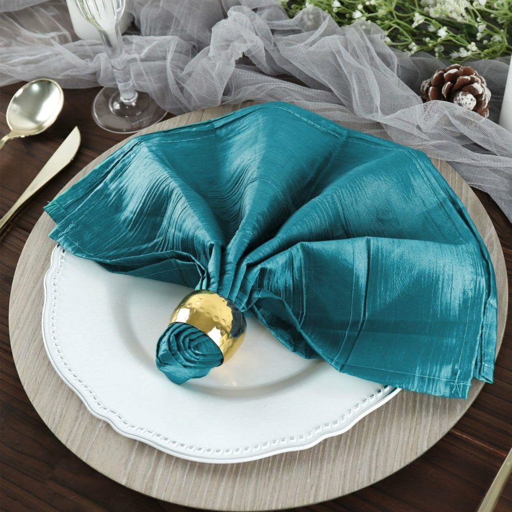 5 Pack Peacock Teal Accordion Crinkle Taffeta Cloth Dinner Napkins 20″x20″  |   Satin & Taffeta Cloth Napkins Peacock Teal