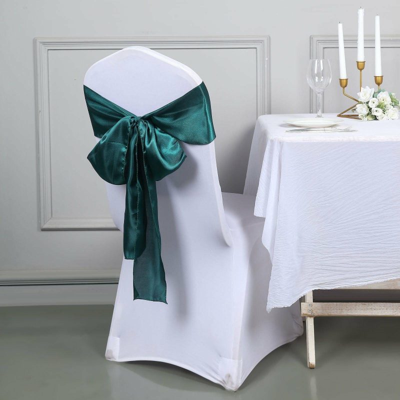 5 Pack Peacock Teal Satin Chair Sashes 6″x106″  |   Satin & Taffeta Chair Sashes Peacock Teal