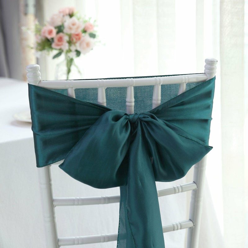 5 Pack Peacock Teal Satin Chair Sashes 6″x106″  |   Satin & Taffeta Chair Sashes Peacock Teal