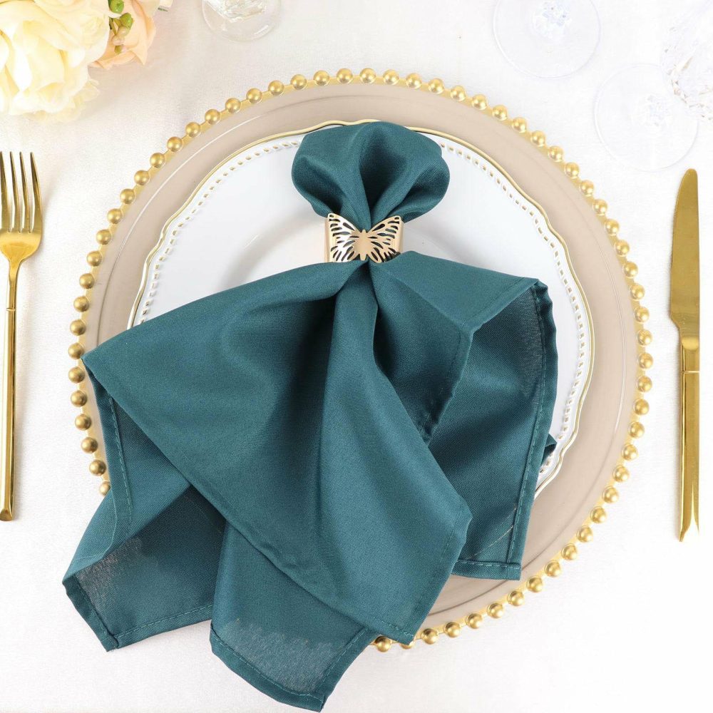 5 Pack Peacock Teal Seamless Cloth Dinner Napkins, Reusable Linen 20″x20″  |   Polyester Cloth Napkins Peacock Teal