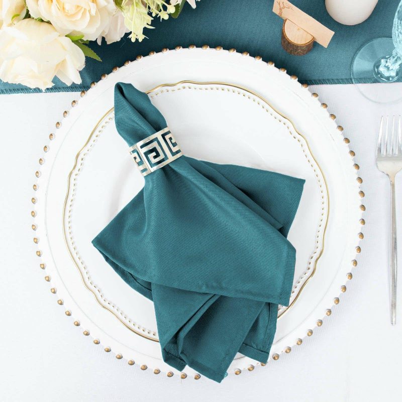 5 Pack Peacock Teal Seamless Cloth Dinner Napkins, Wrinkle Resistant Linen 17″x17″  |   Polyester Cloth Napkins Peacock Teal