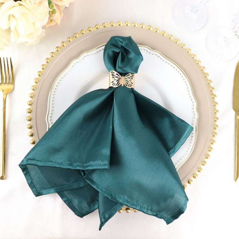 5 Pack Peacock Teal Seamless Satin Cloth Dinner Napkins, Wrinkle Resistant 20″x20″  |   Satin & Taffeta Cloth Napkins Peacock Teal