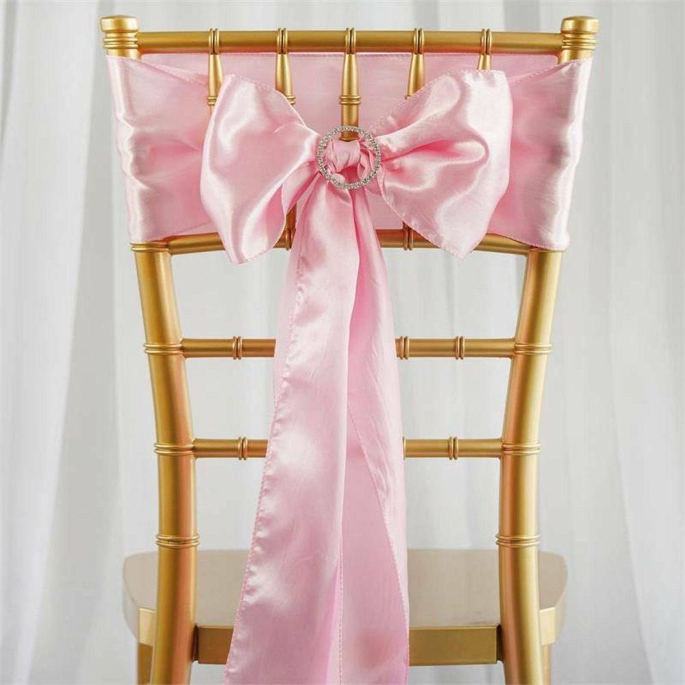 5 Pack Pink Satin Chair Sashes 6″x106″  |   Satin & Taffeta Chair Sashes Pink