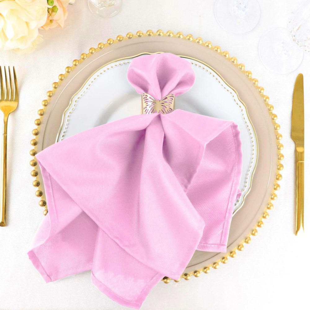 5 Pack Pink Seamless Cloth Dinner Napkins, Reusable Linen 20″x20″  |   Polyester Cloth Napkins Pink