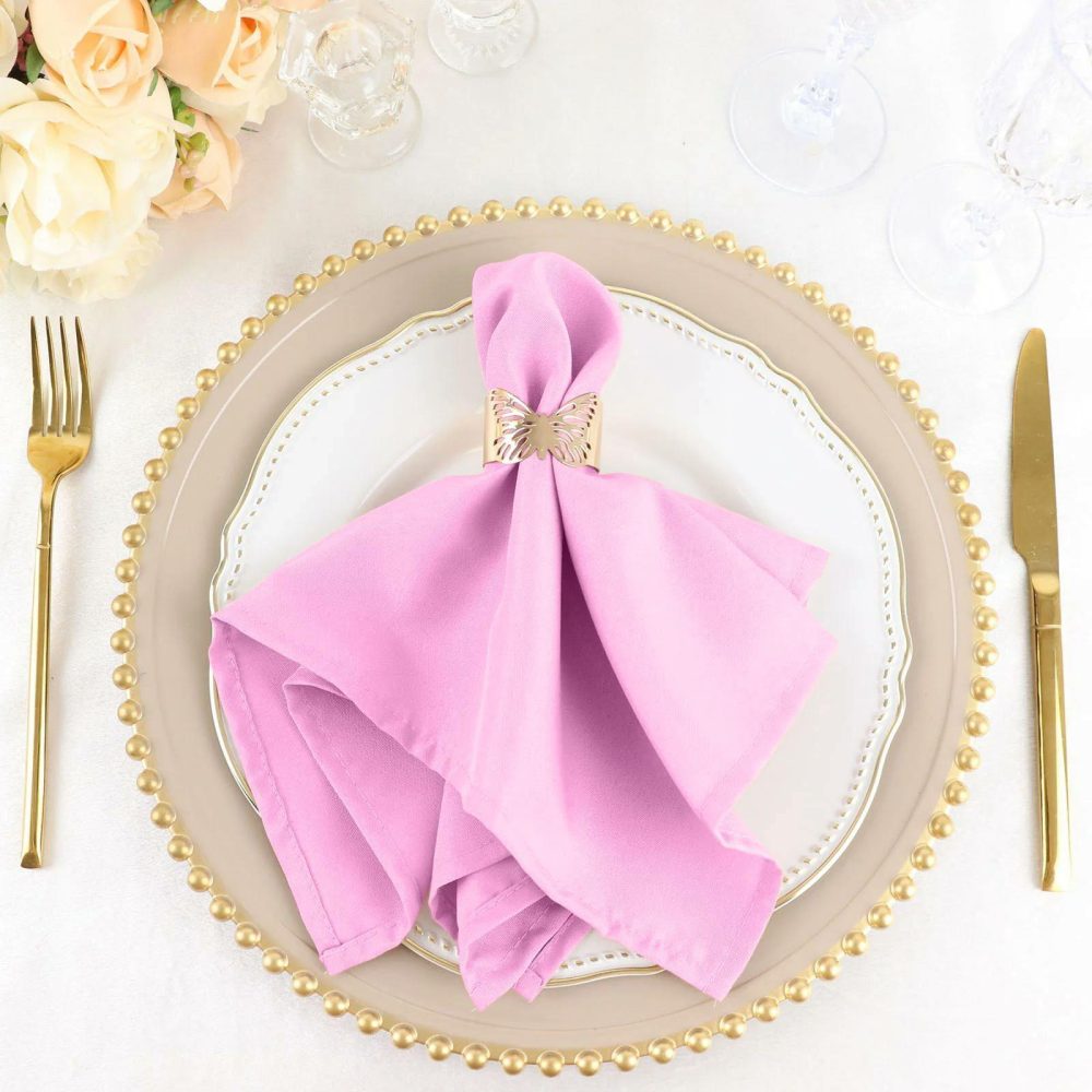 5 Pack Pink Seamless Cloth Dinner Napkins, Wrinkle Resistant Linen 17″x17″  |   Polyester Cloth Napkins Pink