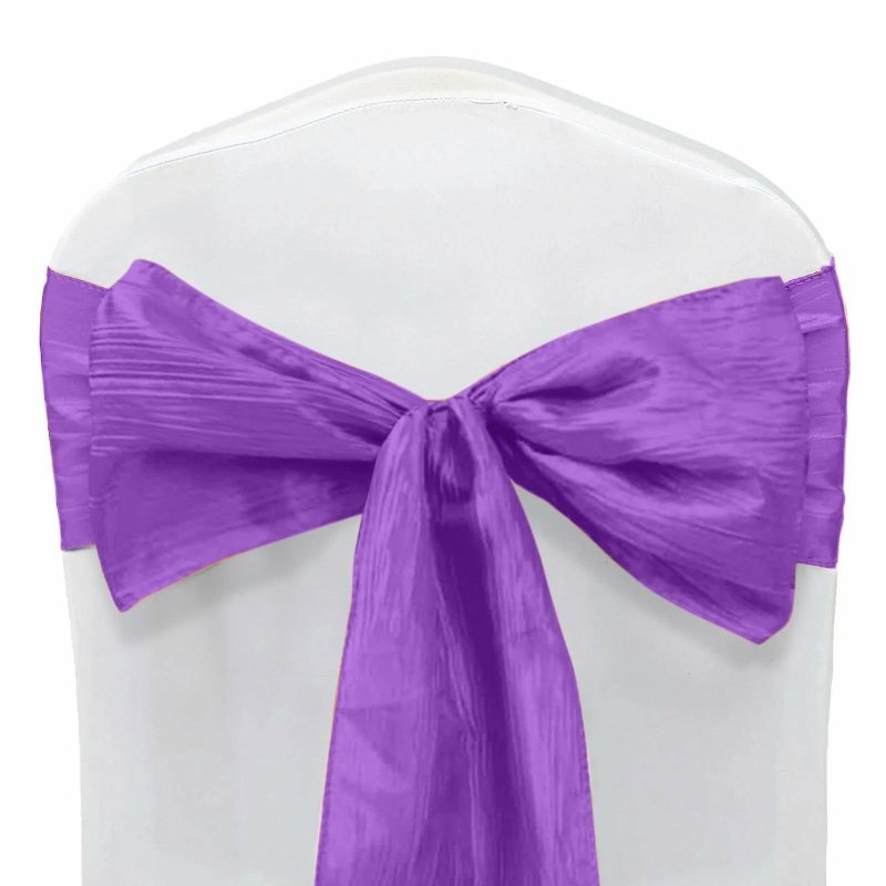 5 Pack Purple Accordion Crinkle Taffeta Chair Sashes 6″x106″  |   Satin & Taffeta Chair Sashes Purple