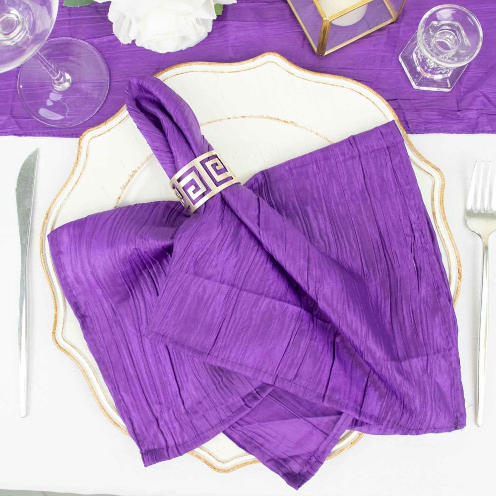 5 Pack Purple Accordion Crinkle Taffeta Cloth Dinner Napkins 20″x20″  |   Satin & Taffeta Cloth Napkins Purple