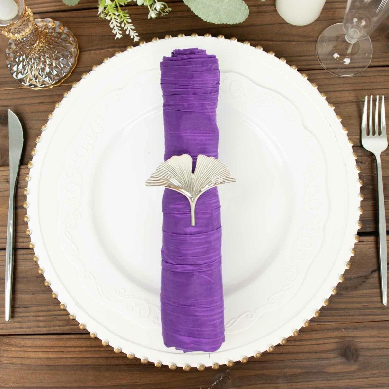 5 Pack Purple Accordion Crinkle Taffeta Cloth Dinner Napkins 20″x20″  |   Satin & Taffeta Cloth Napkins Purple