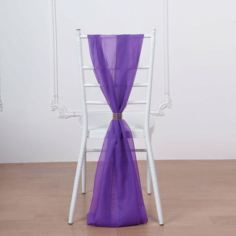 5 Pack Purple DIY Premium Designer Chiffon Chair Sashes 22″ x 78″  |   Organza & Chiffon Chair Sashes Organza & Chiffon