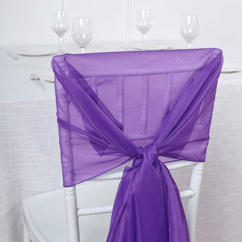 5 Pack Purple DIY Premium Designer Chiffon Chair Sashes 22″ x 78″  |   Organza & Chiffon Chair Sashes Organza & Chiffon