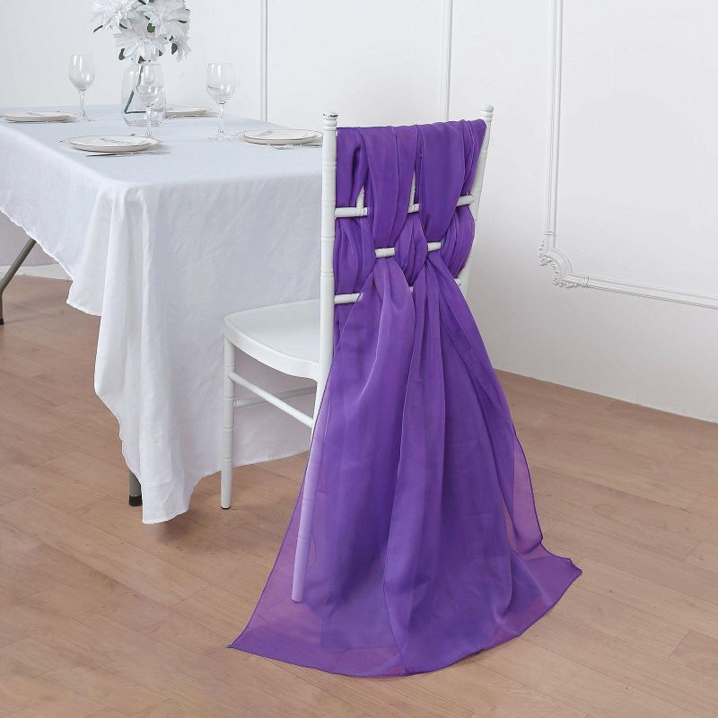 5 Pack Purple DIY Premium Designer Chiffon Chair Sashes 22″ x 78″  |   Organza & Chiffon Chair Sashes Organza & Chiffon