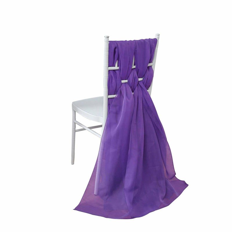 5 Pack Purple DIY Premium Designer Chiffon Chair Sashes 22″ x 78″  |   Organza & Chiffon Chair Sashes Organza & Chiffon