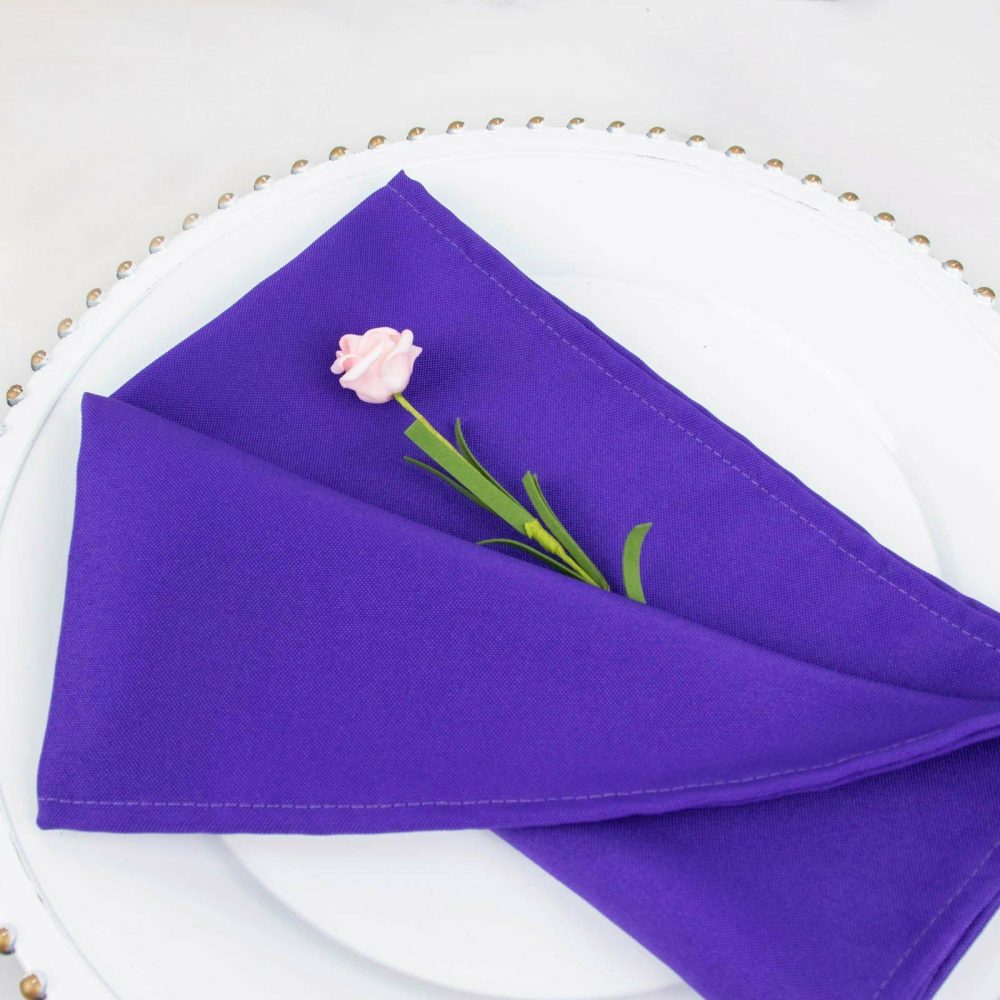 5 Pack Purple Premium Polyester Dinner Napkins, Seamless Cloth Napkins 220GSM 20″x20″  |   Polyester Cloth Napkins Polyester