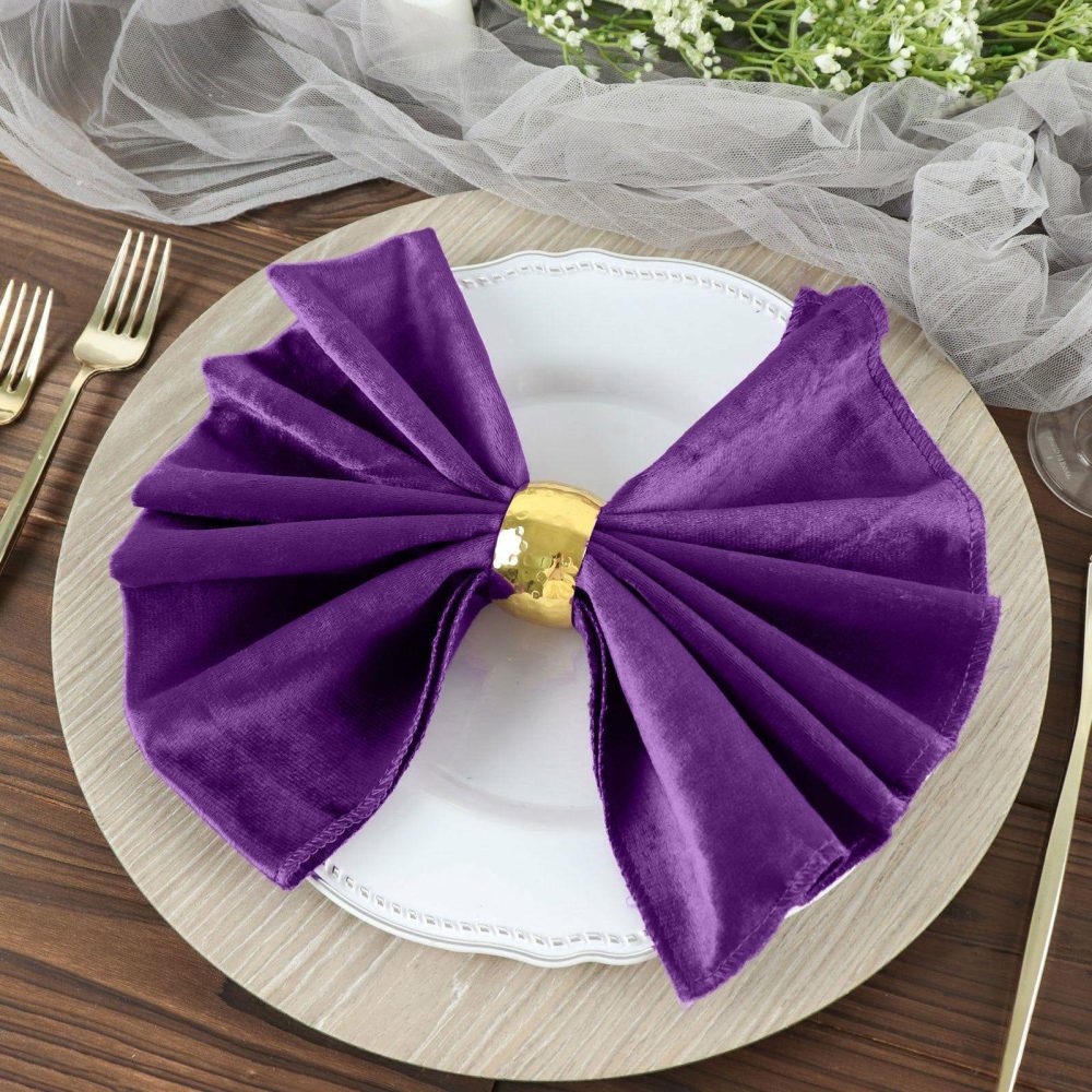 5 Pack Purple Premium Sheen Finish Velvet Cloth Dinner Napkins 20″x20″  |   Velvet & Flocking Cloth Napkins Purple