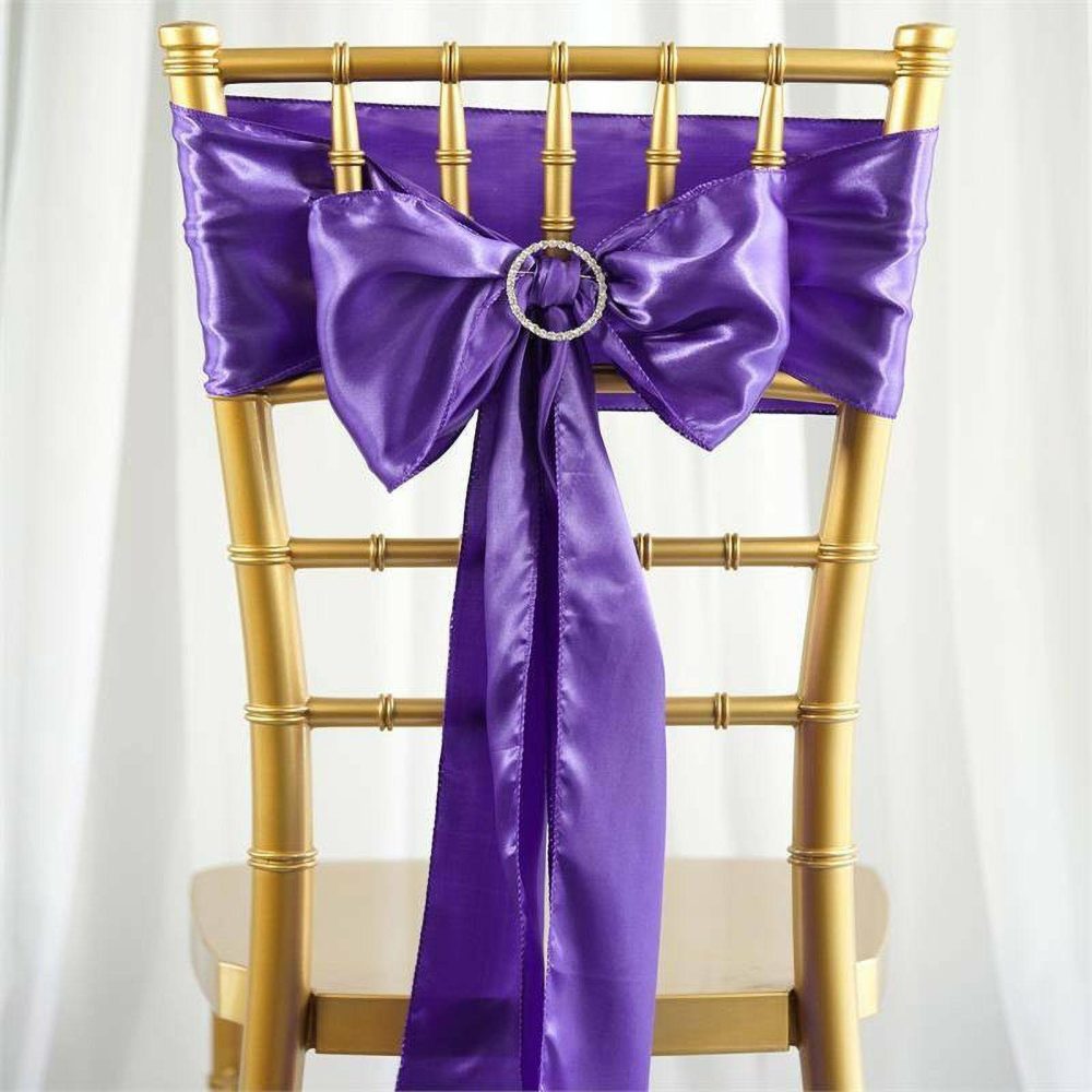 5 Pack Purple Satin Chair Sashes 6″x106″  |   Satin & Taffeta Chair Sashes Purple