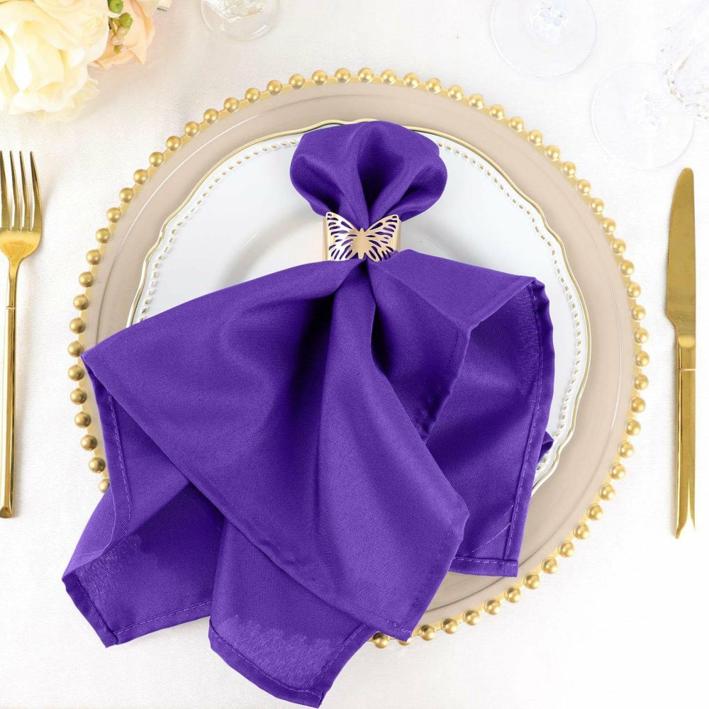 5 Pack Purple Seamless Cloth Dinner Napkins, Reusable Linen 20″x20″  |   Polyester Cloth Napkins Polyester