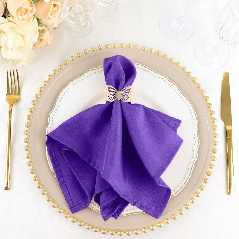 5 Pack Purple Seamless Cloth Dinner Napkins, Wrinkle Resistant Linen 17″x17″  |   Polyester Cloth Napkins Polyester