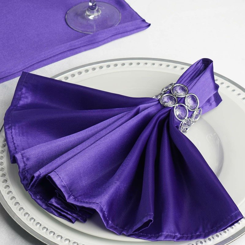 5 Pack Purple Seamless Satin Cloth Dinner Napkins, Wrinkle Resistant 20″x20″  |   Satin & Taffeta Cloth Napkins Purple