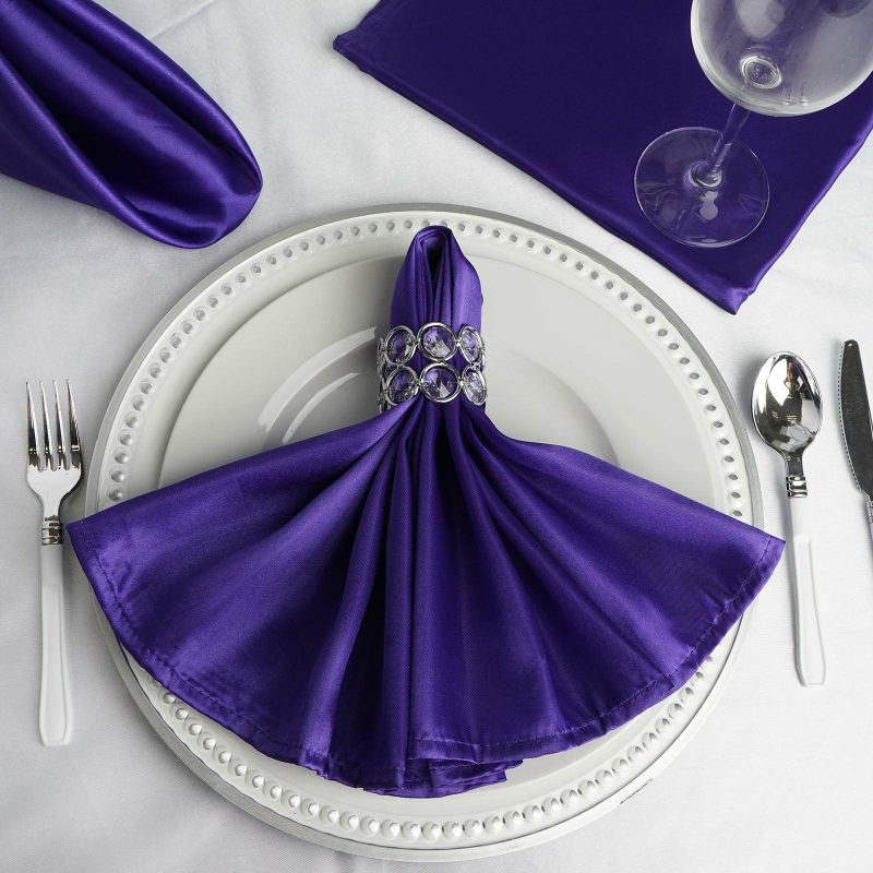 5 Pack Purple Seamless Satin Cloth Dinner Napkins, Wrinkle Resistant 20″x20″  |   Satin & Taffeta Cloth Napkins Purple