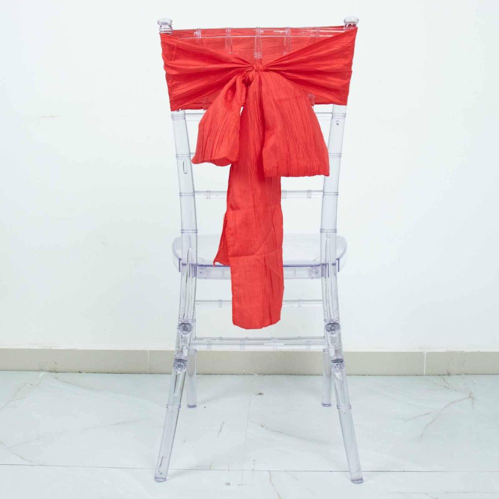 5 Pack Red Accordion Crinkle Taffeta Chair Sashes 6″x106″  |   Satin & Taffeta Chair Sashes Red