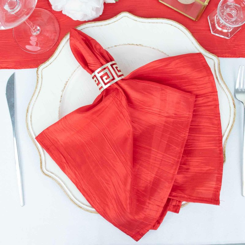 5 Pack Red Accordion Crinkle Taffeta Cloth Dinner Napkins 20″x20″  |   Satin & Taffeta Cloth Napkins Red