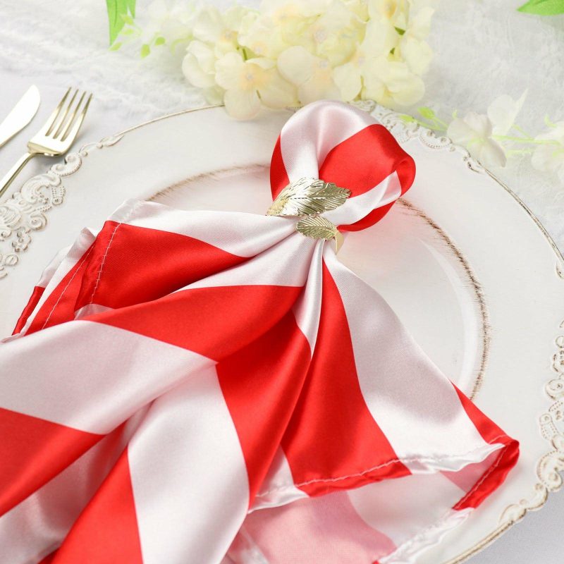 5 Pack Red and White Striped Satin Cloth Dinner Napkins 20″x20″  |   Satin & Taffeta Cloth Napkins Red