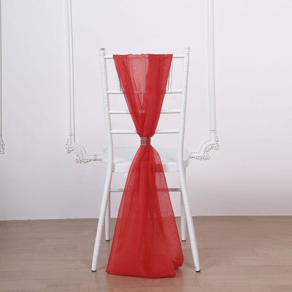 5 Pack Red DIY Premium Designer Chiffon Chair Sashes 22″ x 78″  |   Organza & Chiffon Chair Sashes Organza & Chiffon