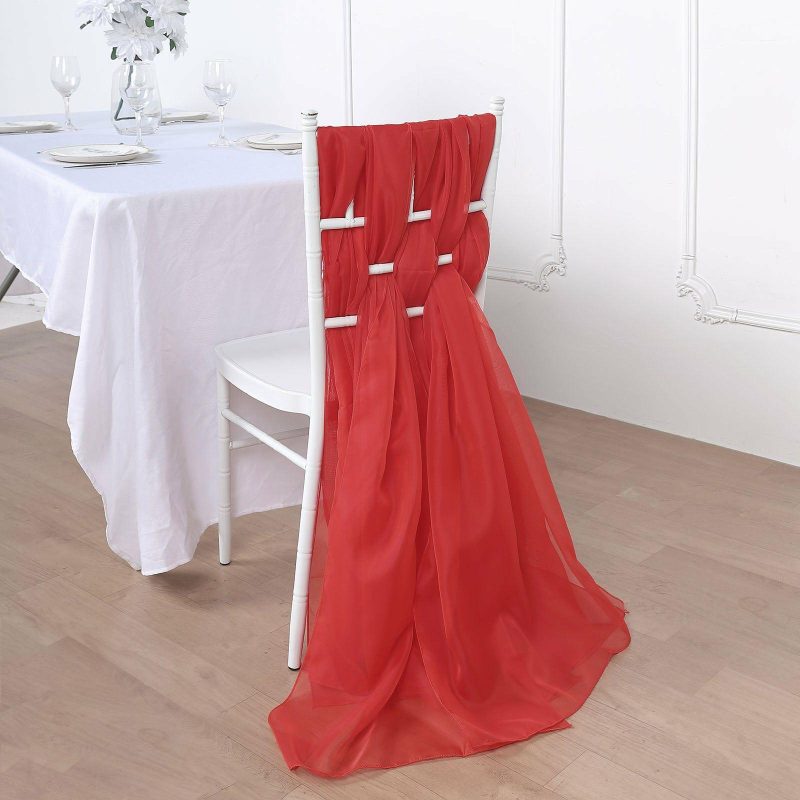 5 Pack Red DIY Premium Designer Chiffon Chair Sashes 22″ x 78″  |   Organza & Chiffon Chair Sashes Organza & Chiffon