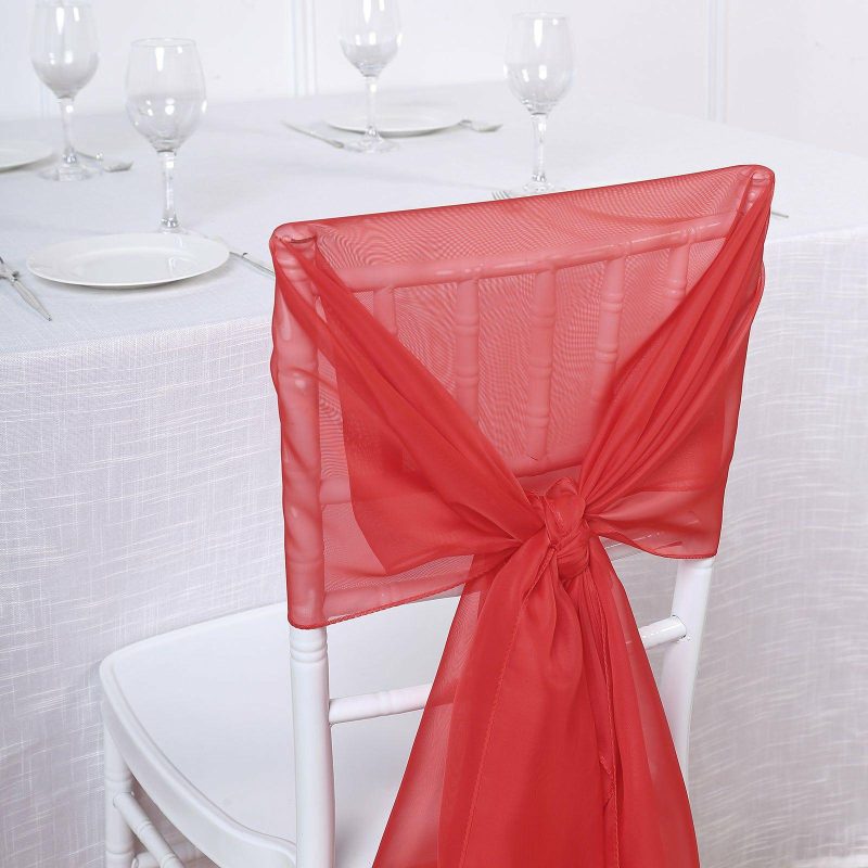 5 Pack Red DIY Premium Designer Chiffon Chair Sashes 22″ x 78″  |   Organza & Chiffon Chair Sashes Organza & Chiffon