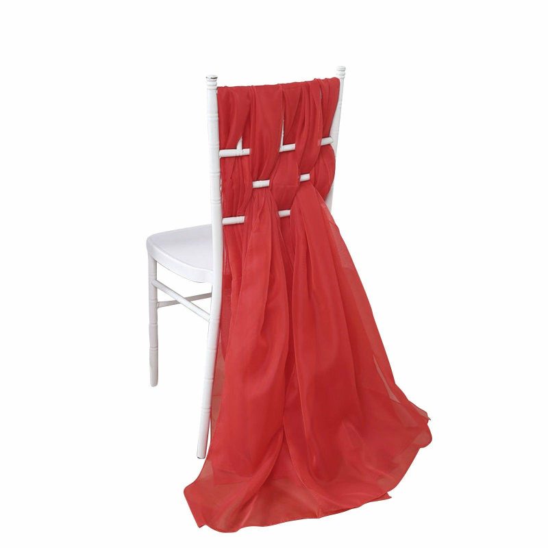 5 Pack Red DIY Premium Designer Chiffon Chair Sashes 22″ x 78″  |   Organza & Chiffon Chair Sashes Organza & Chiffon