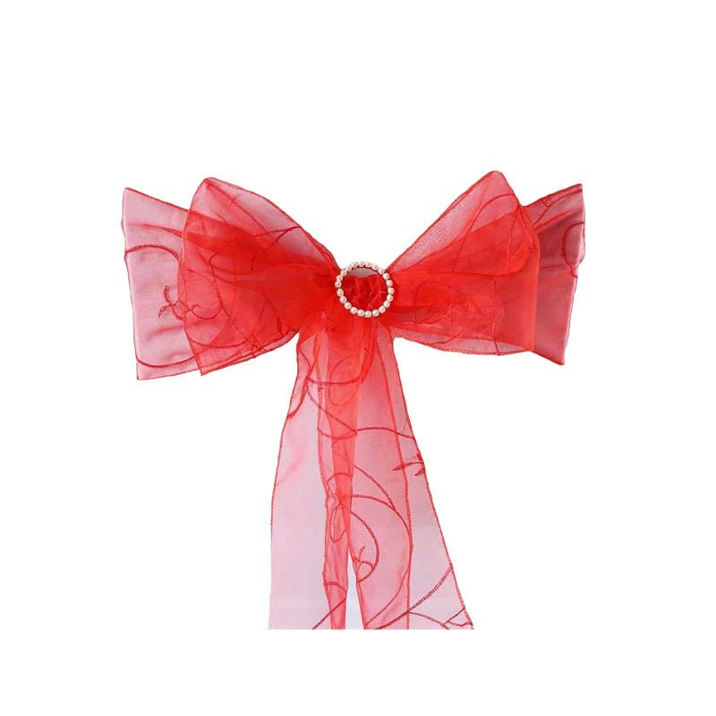 5 Pack Red Embroidered Organza Chair Sashes 7″x108″  |   Organza & Chiffon Chair Sashes Organza & Chiffon