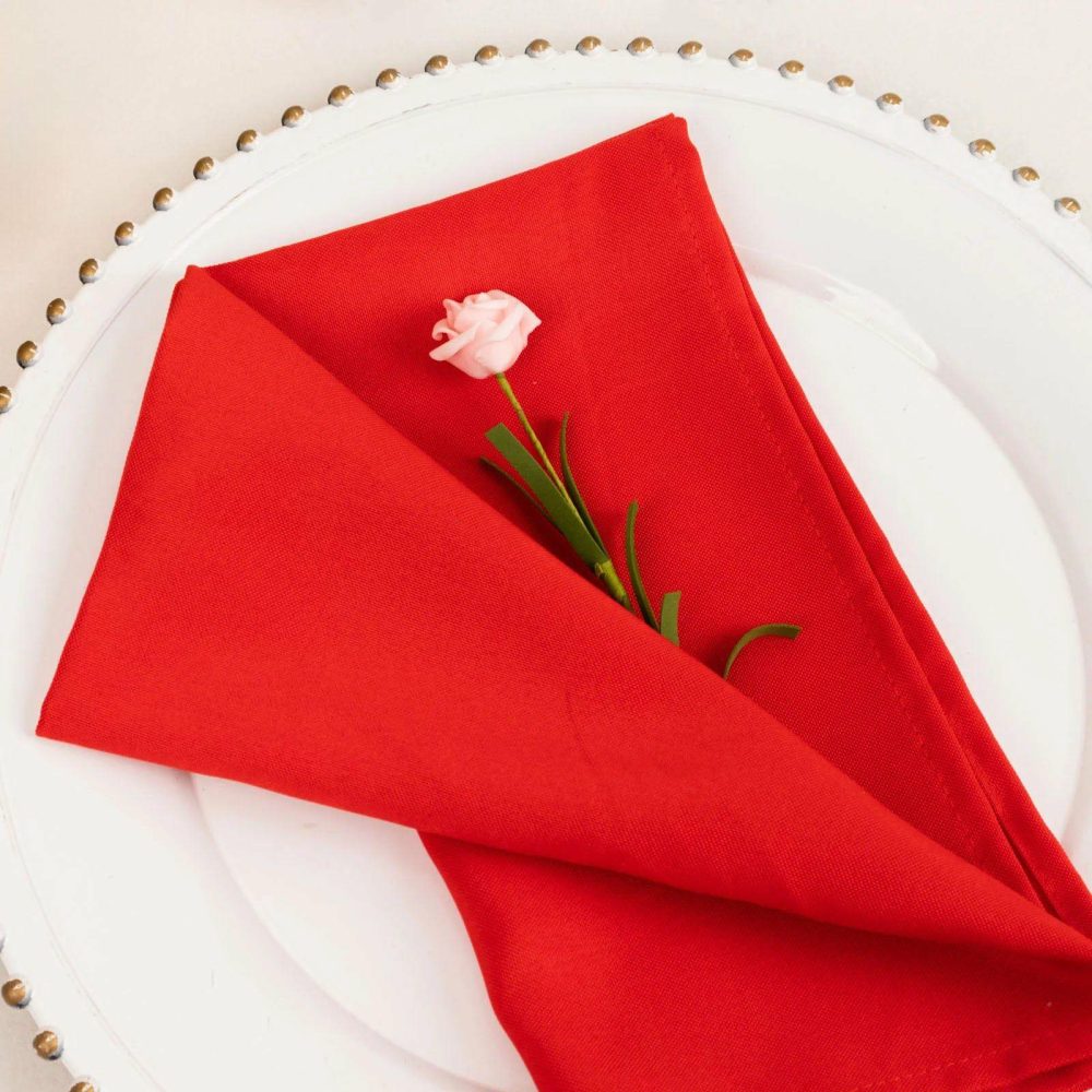 5 Pack Red Premium Polyester Dinner Napkins, Seamless Cloth Napkins 220GSM 20″x20″  |   Polyester Cloth Napkins Polyester