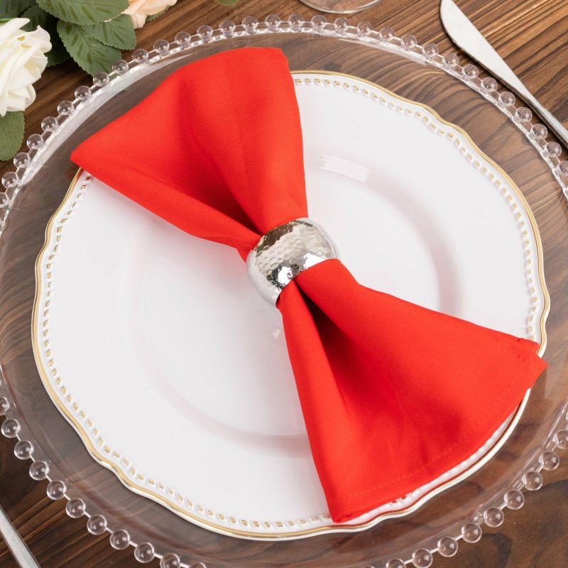 5 Pack Red Premium Polyester Dinner Napkins, Seamless Cloth Napkins 220GSM 20″x20″  |   Polyester Cloth Napkins Polyester