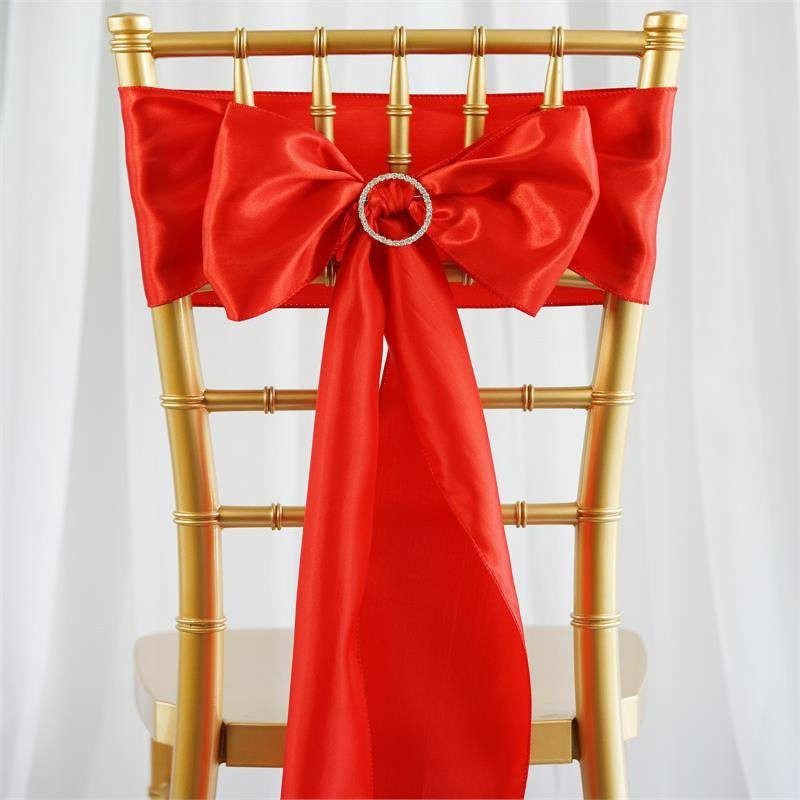 5 Pack Red Satin Chair Sashes 6″x106″  |   Satin & Taffeta Chair Sashes Red