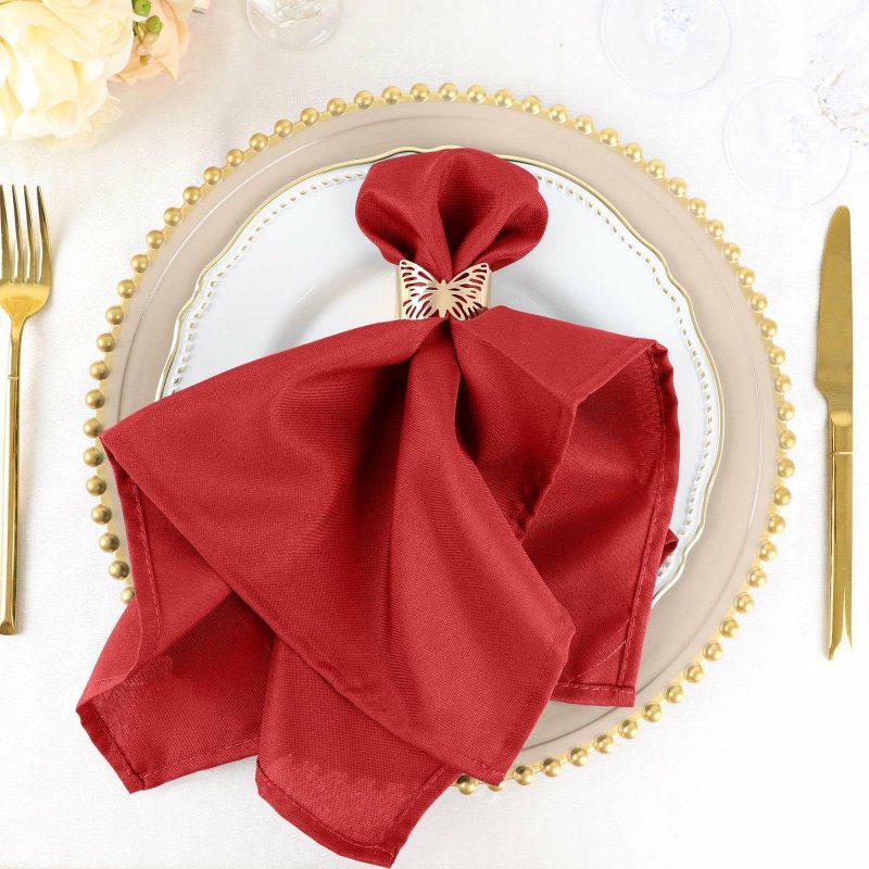 5 Pack Red Seamless Cloth Dinner Napkins, Reusable Linen 20″x20″  |   Polyester Cloth Napkins Polyester