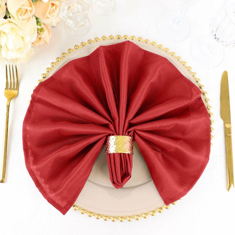 5 Pack Red Seamless Cloth Dinner Napkins, Reusable Linen 20″x20″  |   Polyester Cloth Napkins Polyester