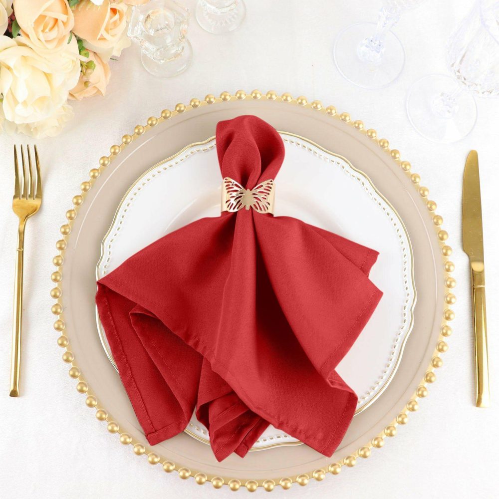 5 Pack Red Seamless Cloth Dinner Napkins, Wrinkle Resistant Linen 17″x17″  |   Polyester Cloth Napkins Polyester