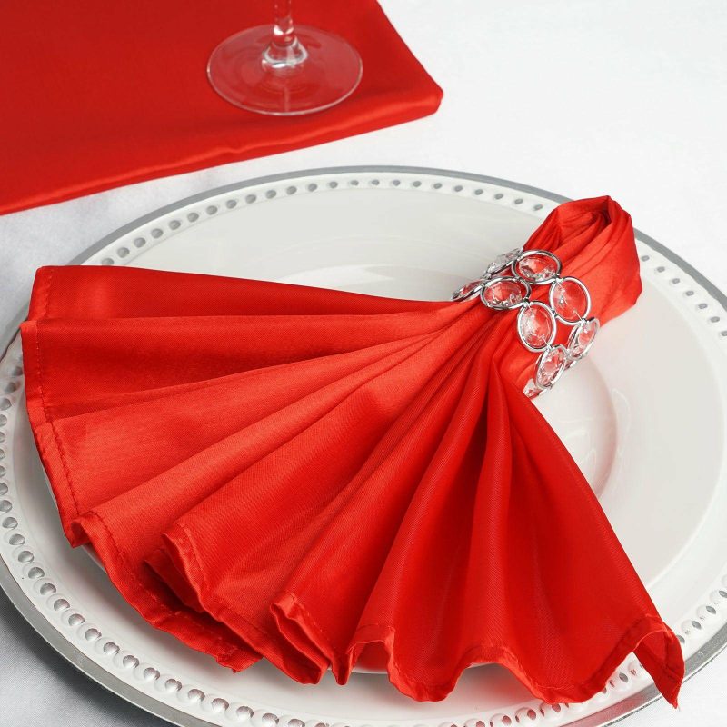 5 Pack Red Seamless Satin Cloth Dinner Napkins, Wrinkle Resistant 20″x20″  |   Satin & Taffeta Cloth Napkins Red