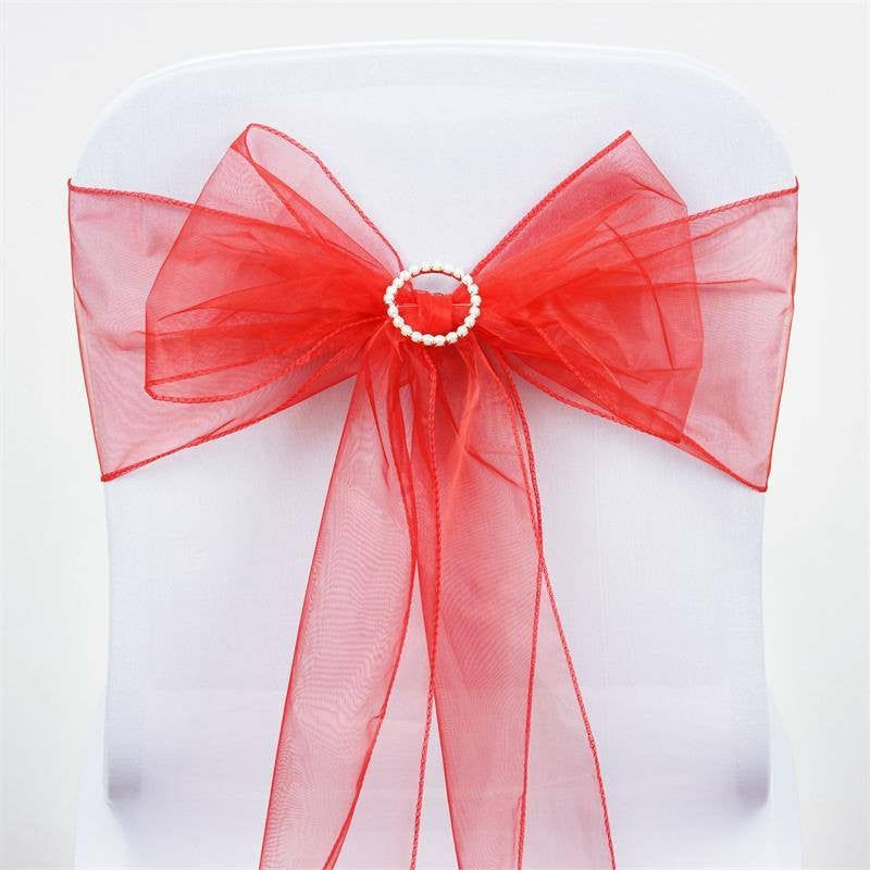 5 Pack Red Sheer Organza Chair Sashes 6″x108″  |   Organza & Chiffon Chair Sashes Organza & Chiffon