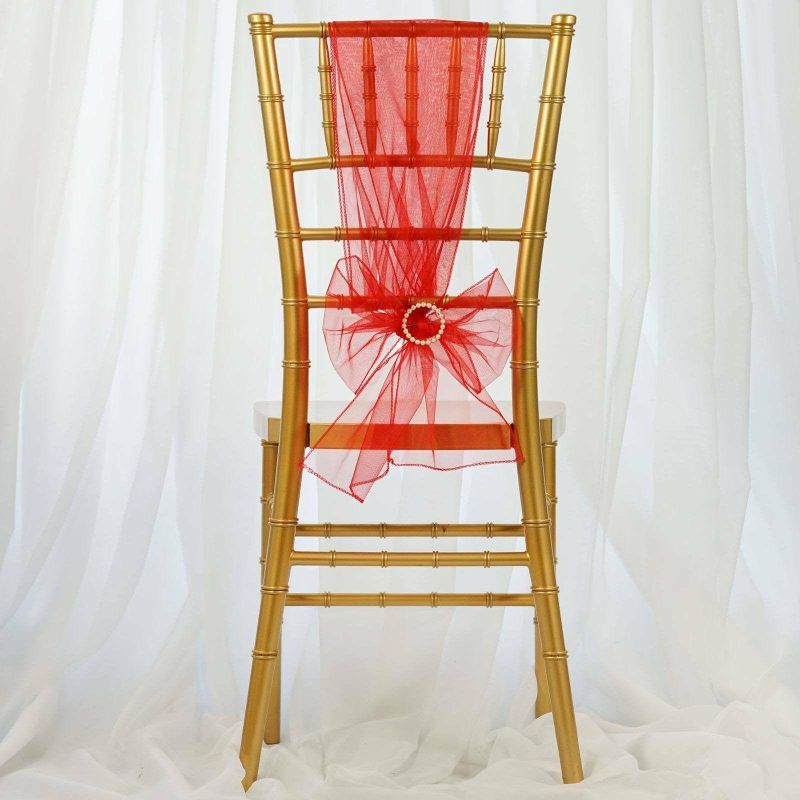 5 Pack Red Sheer Organza Chair Sashes 6″x108″  |   Organza & Chiffon Chair Sashes Organza & Chiffon