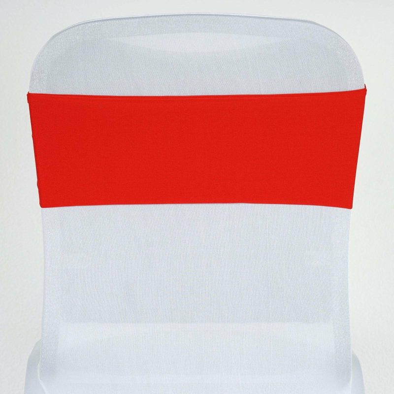 5 Pack Red Spandex Stretch Chair Sashes Bands Heavy Duty with Two Ply Spandex – 5″x12″  |   Spandex Fitted Chair Sashes Red