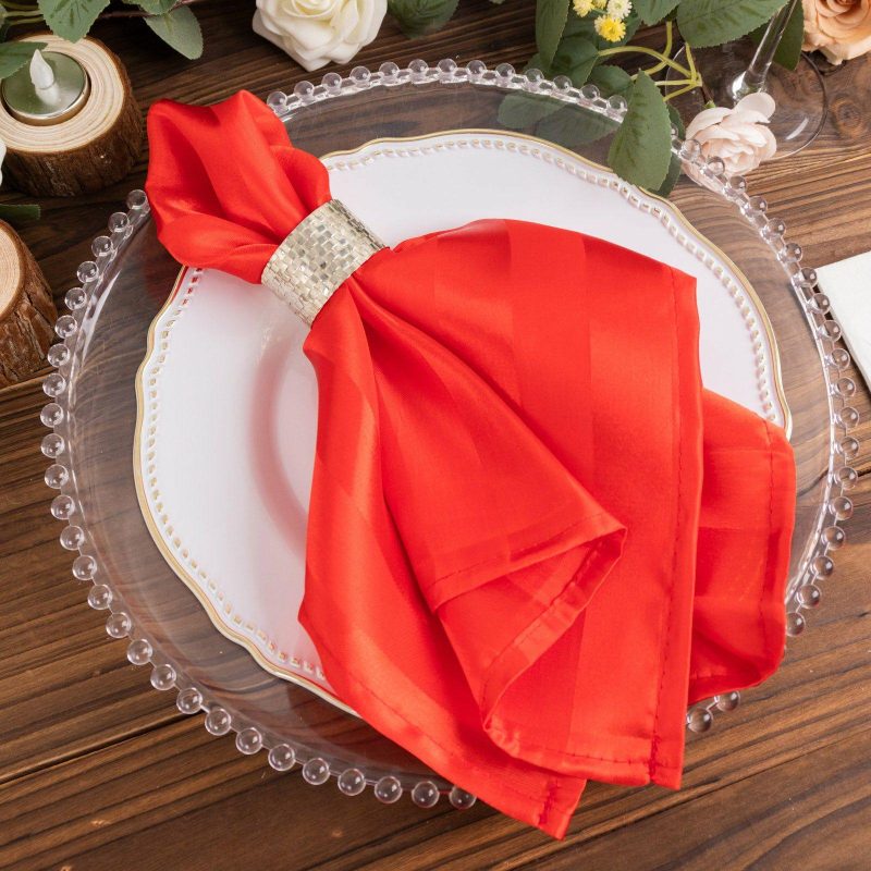 5 Pack Red Striped Satin Cloth Napkins, Wrinkle-Free Reusable Dinner Napkins 20″x20″  |   Satin & Taffeta Cloth Napkins Red