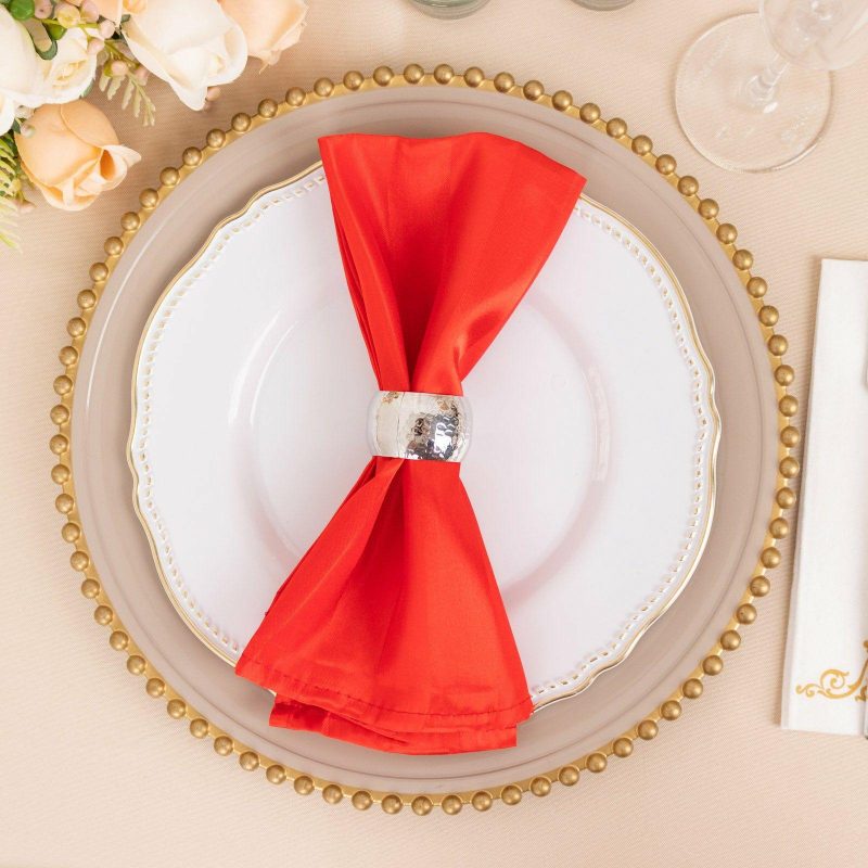 5 Pack Red Striped Satin Cloth Napkins, Wrinkle-Free Reusable Dinner Napkins 20″x20″  |   Satin & Taffeta Cloth Napkins Red