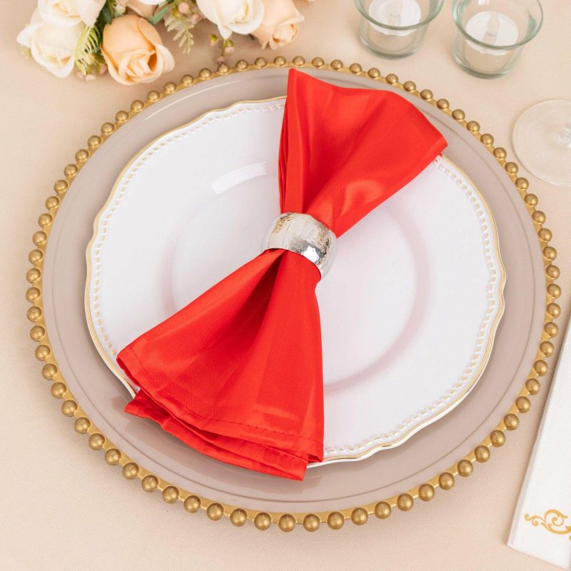 5 Pack Red Striped Satin Cloth Napkins, Wrinkle-Free Reusable Dinner Napkins 20″x20″  |   Satin & Taffeta Cloth Napkins Red