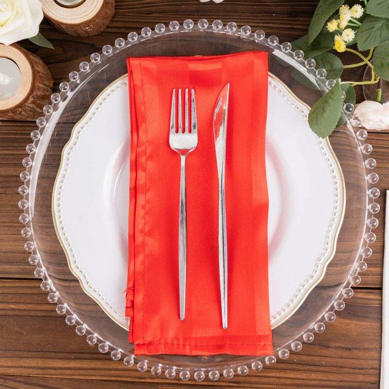 5 Pack Red Striped Satin Cloth Napkins, Wrinkle-Free Reusable Dinner Napkins 20″x20″  |   Satin & Taffeta Cloth Napkins Red