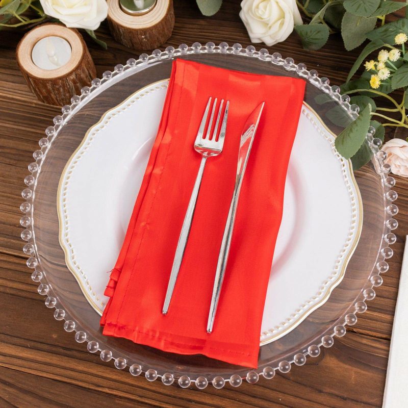 5 Pack Red Striped Satin Cloth Napkins, Wrinkle-Free Reusable Dinner Napkins 20″x20″  |   Satin & Taffeta Cloth Napkins Red