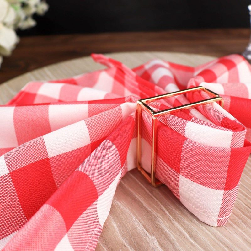 5 Pack Red/White Buffalo Plaid Cloth Dinner Napkins, Gingham Style 15″x15″  |   Polyester Cloth Napkins Polyester