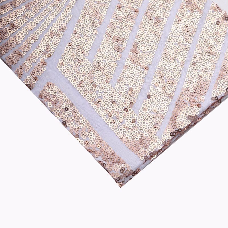 5 Pack Rose Gold Diamond Glitz Sequin White Spandex Chair Sash Bands, Sparkly Geometric Stretchable Chair Sashes  |   Spandex Fitted Chair Sashes Rose gold