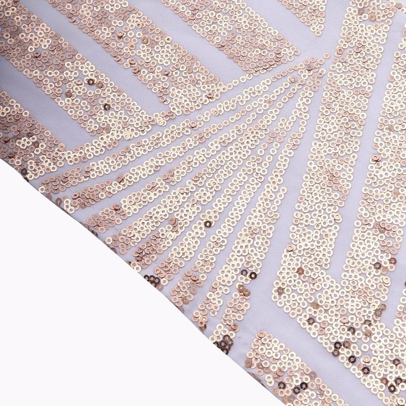 5 Pack Rose Gold Diamond Glitz Sequin White Spandex Chair Sash Bands, Sparkly Geometric Stretchable Chair Sashes  |   Spandex Fitted Chair Sashes Rose gold